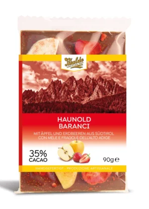 Walde Schokolade 35% Haunold mit getrockneten Äpfeln und Erdbeeren aus Südtirol 90g