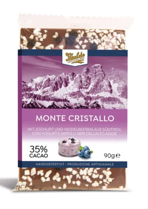 Walde Schokolade 35% Monte Cristallo mit Joghurt und Heidelbeeren aus Süstirol 90g