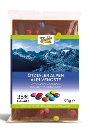 Walde Schokolade 35% Ötztaler Alpen mit Schokolinsen 90g
