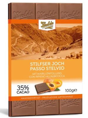 Walde Schokolade 35% Stilfser Joch mit Marillenfüllung 90g