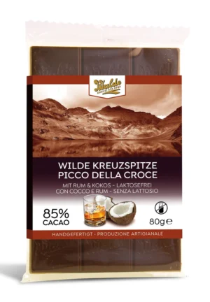 Walde Schokolade 85% Wilde Kreuzspitze mit Rum und Kokos (Laktosefrei) 90g