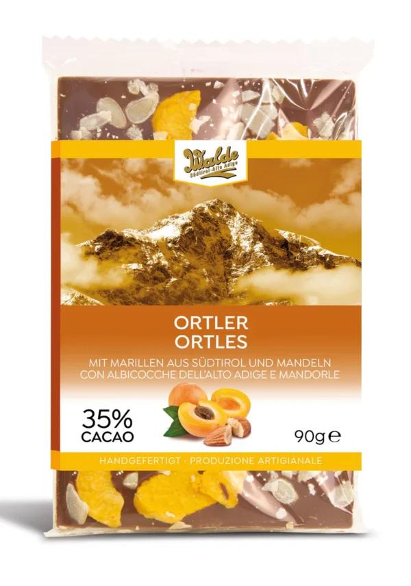 Walde Schokolade 35% Ortler mit Marillen aus Südtirol und Mandeln 90g