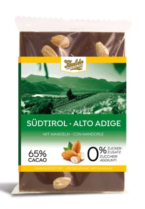 Walde Schokolade 65% Südtirol mit Mandeln (ohne Zucker) 90g