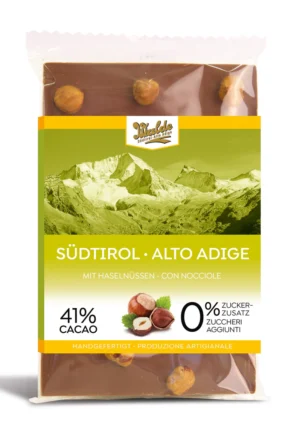 Walde Schokolade 41% Südtirol mit Haselnüssen ohne Zucker 90g