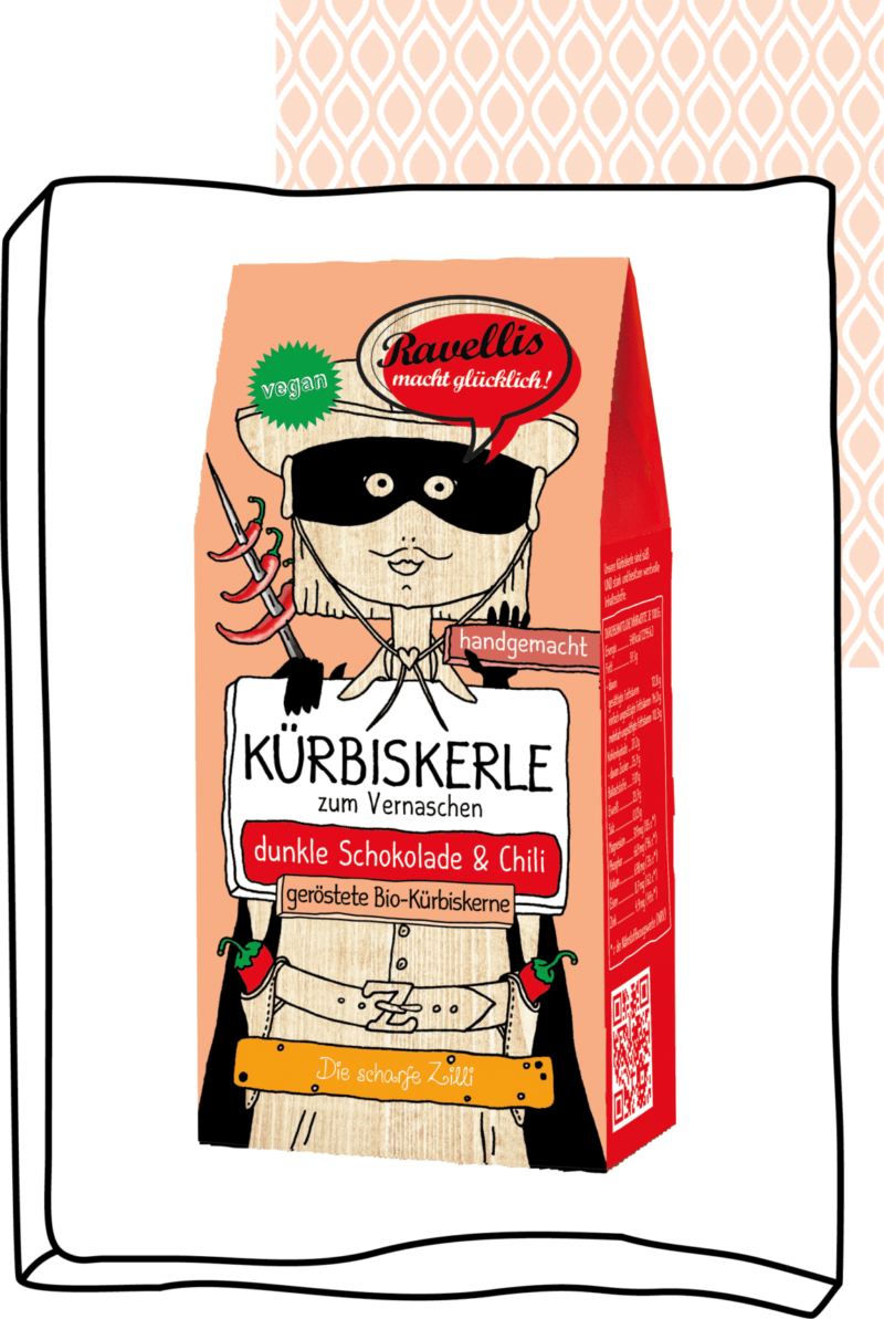 Revellis Kürbiskerne mit Schokomantel Die scharfe Zilli (Vegan) 80g