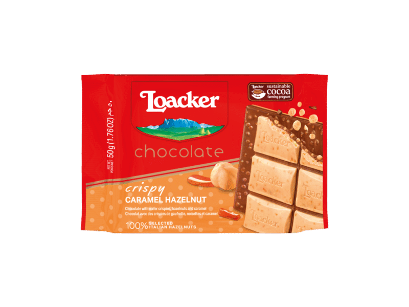 Loacker Schokoriegel Crispy Karamell Haselnuss 50g